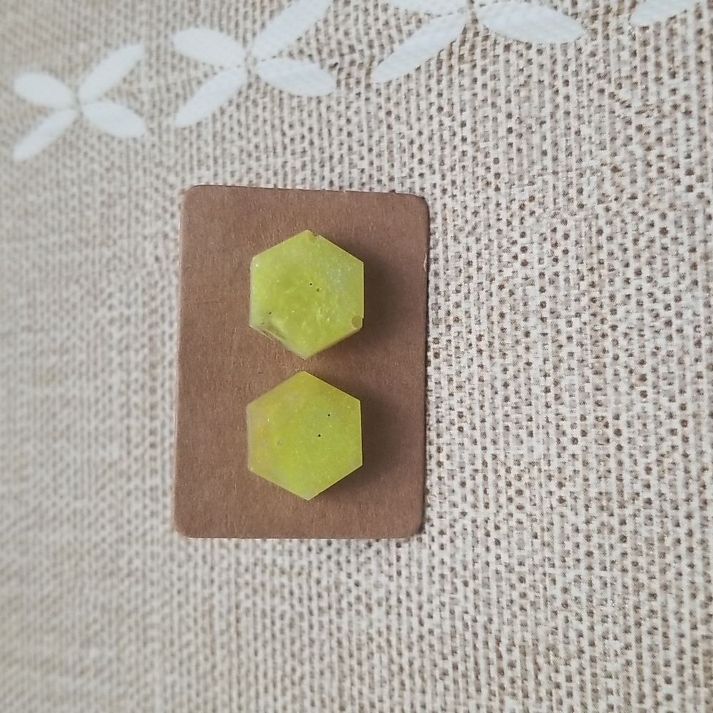 Handmade Yellow Hexagon Earrings.